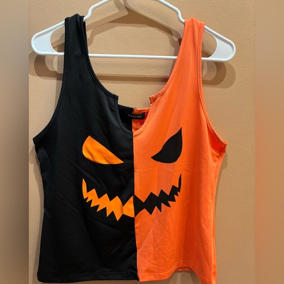 Chicme Two Tone Pumpkin Black and Orange Halloween Cropped Tank Top Size Large - Picture 1 of 7